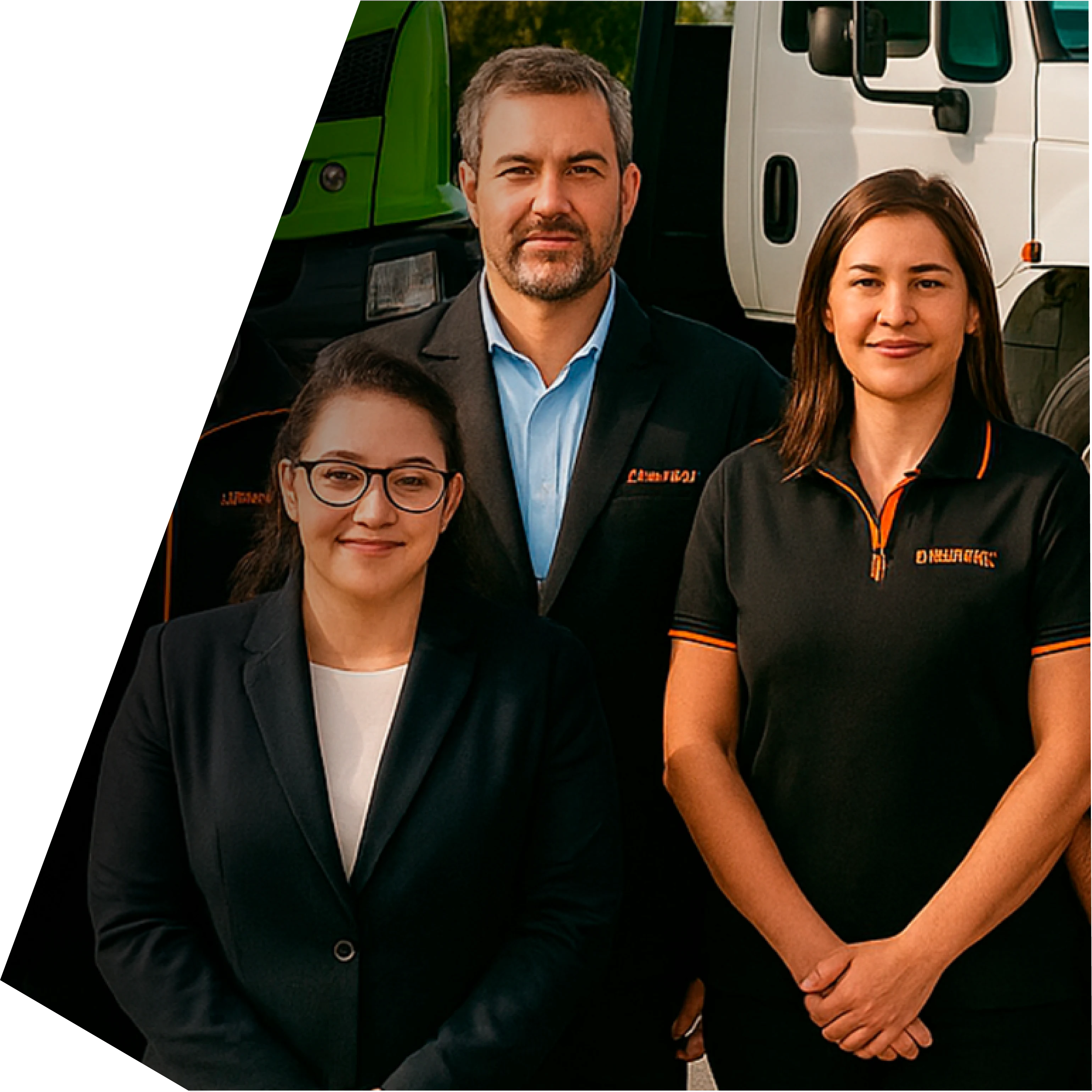 Equipo Promov junto a camiones de servicio